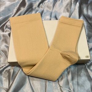 🌹UNISEX NWT Very Nice OPEN TOE Beige Ribbed Socks  COMPRESSION L/XL — Tan